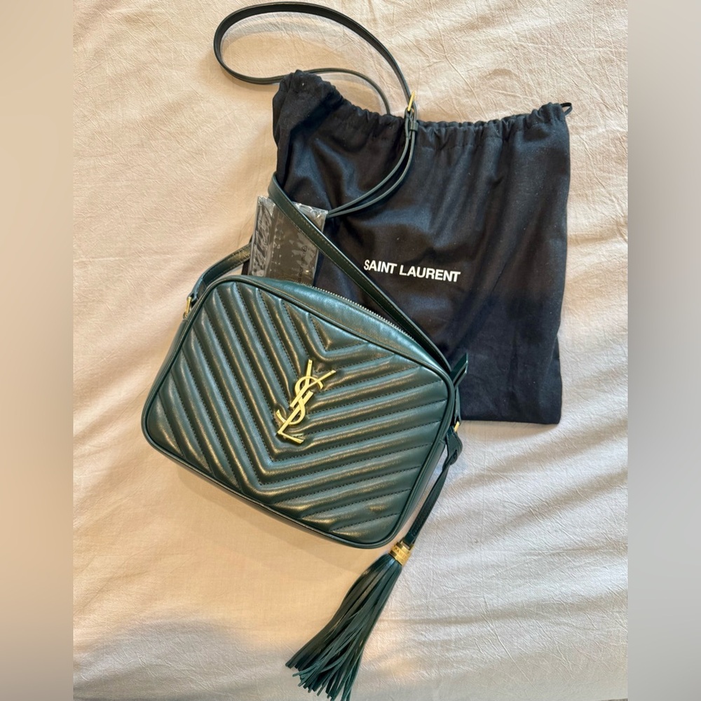 YSL Lou Leather Camera Crossbody Bag Forest Green